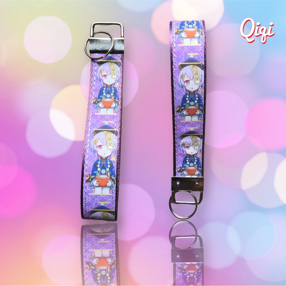 Cute Genshin Impact character Qiqi wristlet, key fob, keychain.